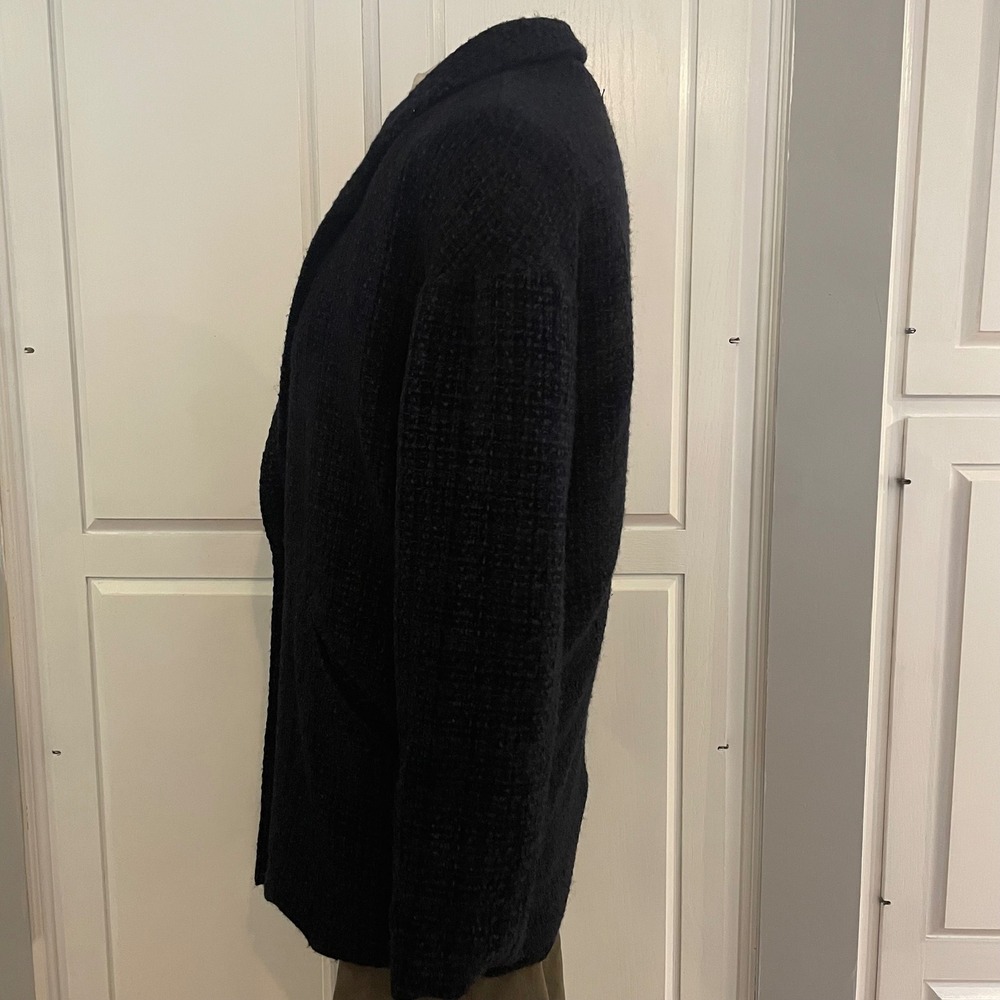 Flawless Black Textured Tweed Blazer Womens Size S Single Button Wool Blend soft - Picture 3 of 9